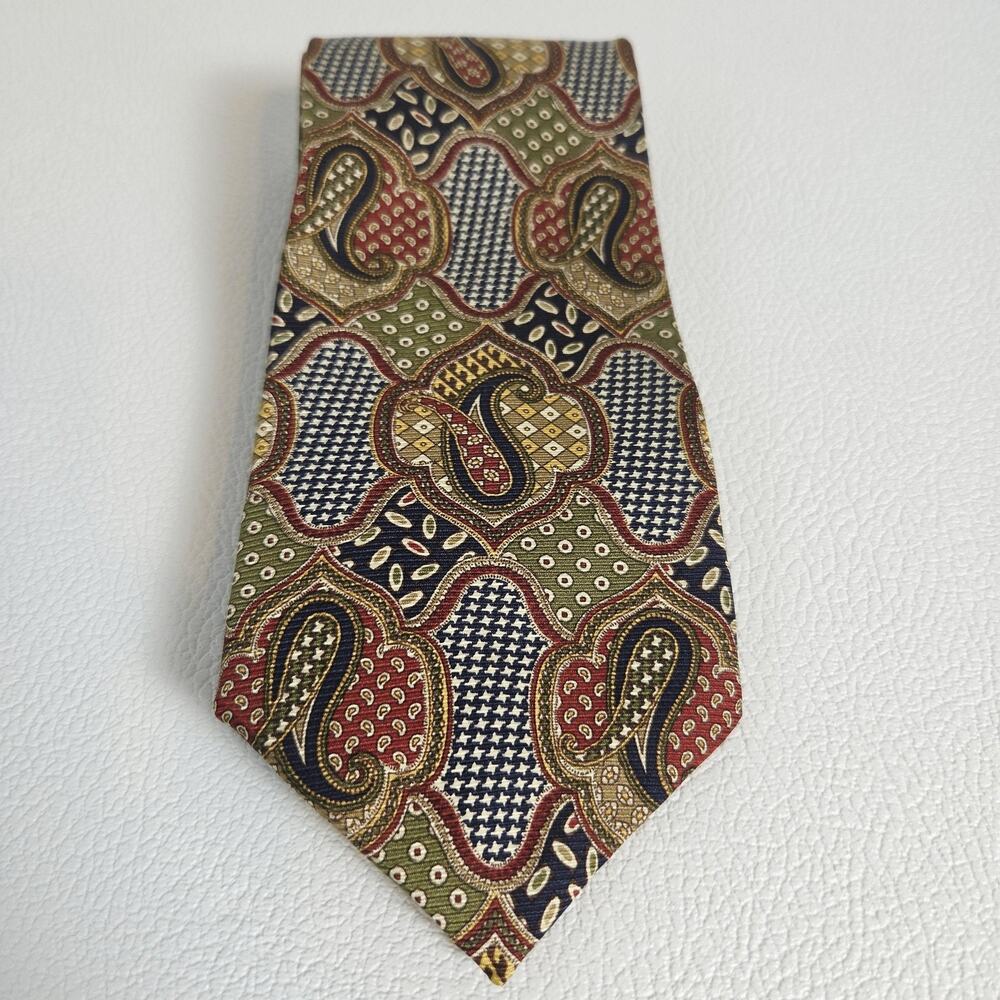The Valeriano Collection Tie One Size Silk Houndstooth Paisley Patchwork Italy